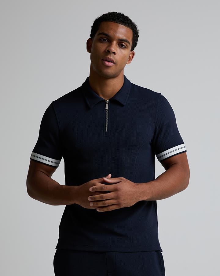 Textured Tape Zip Polo Shirt image 4
