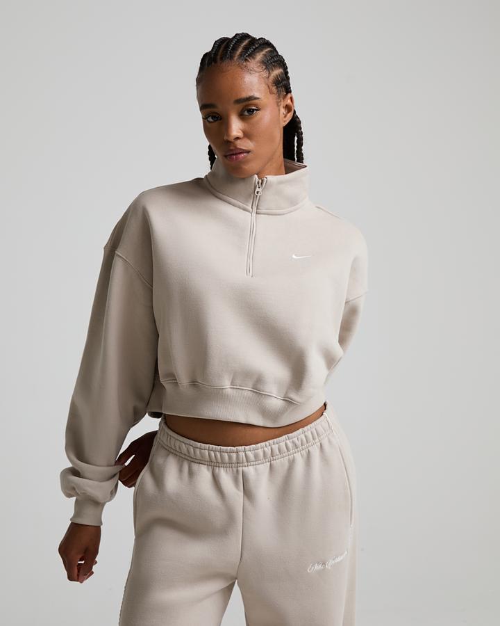 Womens Studio Fleece Crop Quarter Zip Sweatshirt image 1