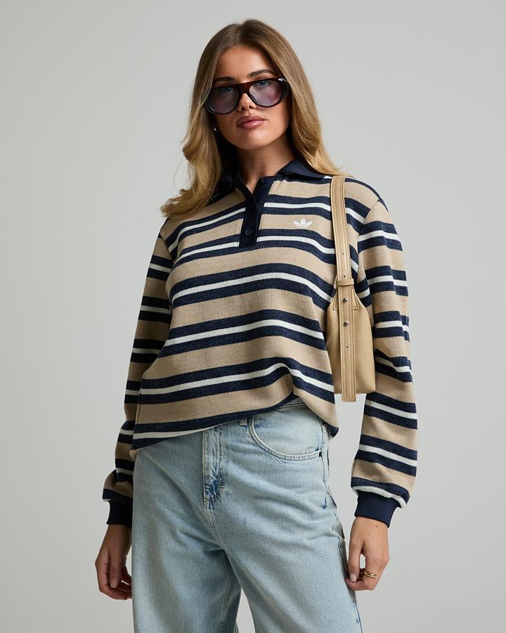 Womens Knit Striped Polo image 1