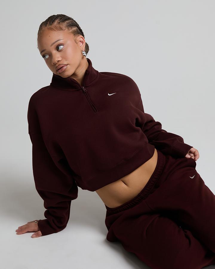 Womens Studio Fleece Crop Quarter Zip Sweatshirt image 1