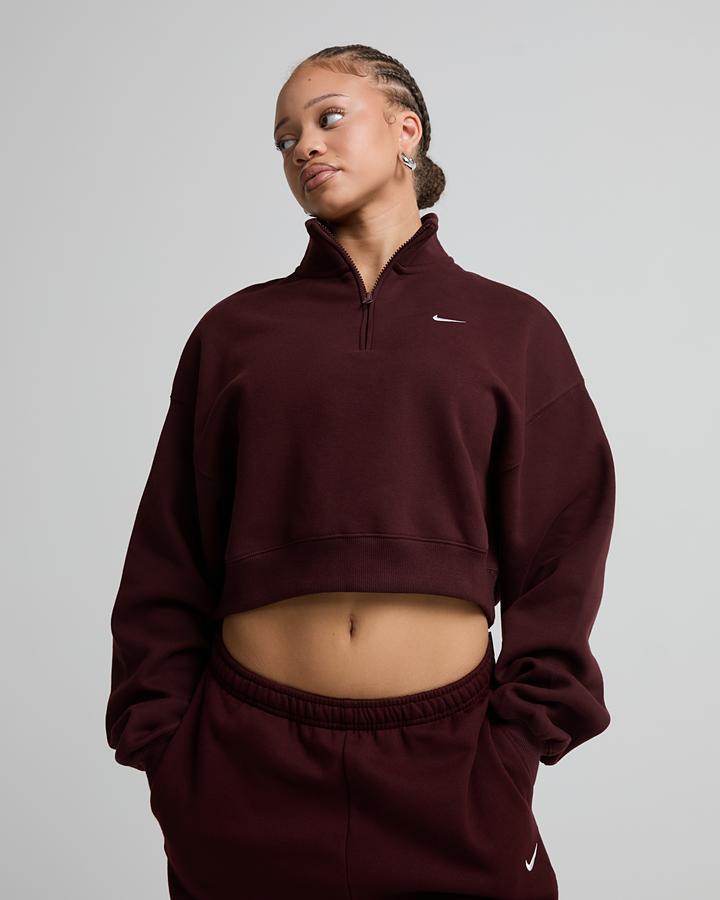 Womens Studio Fleece Crop Quarter Zip Sweatshirt image 4