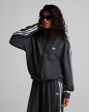 Womens Micro Check Funnel Neck Track Top