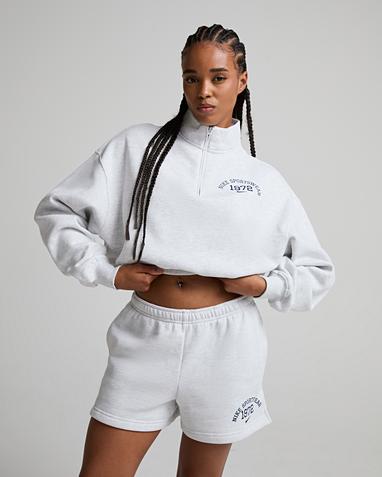 Womens Studio Fleece Classic Cropped Quarter Zip Sweatshirt