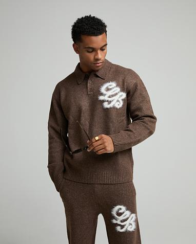 Fluffy Knit Quarter Zip Rugby Sweatshirt