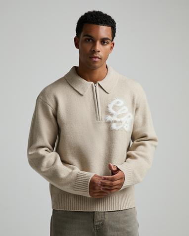 Fluffy Knit Quarter Zip Rugby Sweatshirt