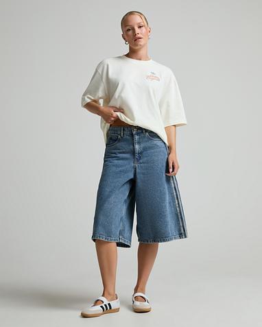 Womens 3-Stripe Denim Jort
