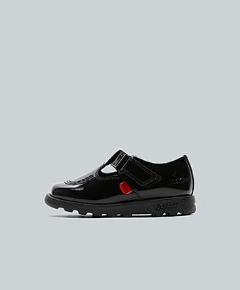 Kickers Nursery Fragma T-Bar Patent Shoe in BLACK