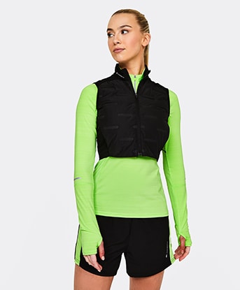 Monterrain Womens Pirin Hybrid Running Crop Down Gilet in Black