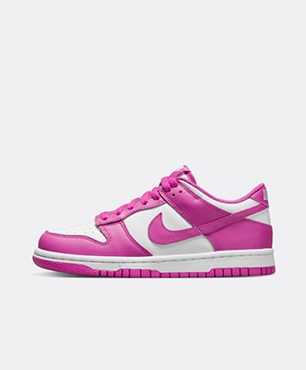 Nike Junior Dunk Low Trainer in White / Active Fuchsia