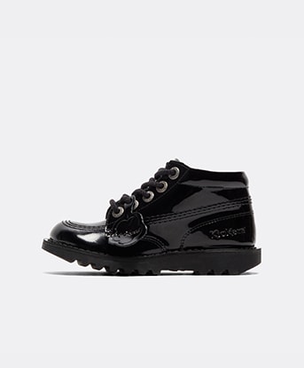 Kickers Infant Kick Hi Patent Zip Shoe in Black