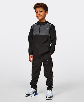 Monterrain Nursery Form Colourblock Full Zip Woven Tracksuit in Jet Black