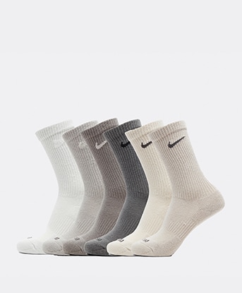 Nike 6 Pack Everyday Plus Cushioned Training Crew Sock in Iron Grey / Flat Pewter / Light Smoke Grey