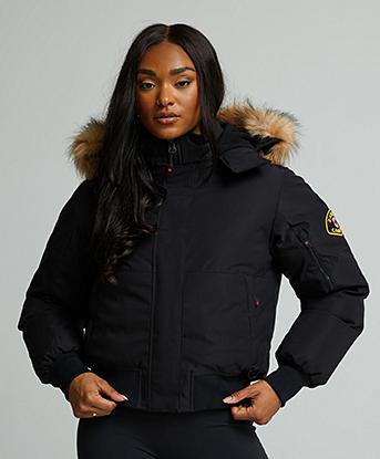 Zavetti Canada Womens Olivia Hooded Bomber Jacket in Black