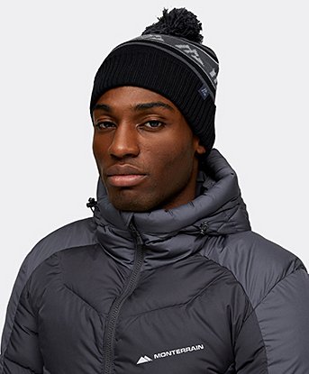 Montirex Ascent Pom Beanie in Asphalt / Black / Platinum Grey