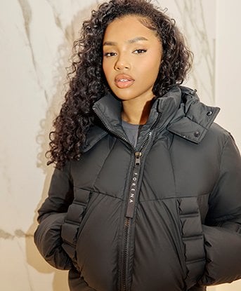 Forena  Womens Holly Cropped Puffer Jacket in Jet Black