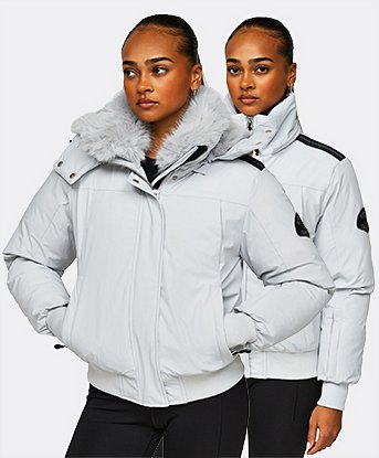 Zavetti Canada Womens Gabellia Platinum Hooded Bomber Jacket in Micro Chip