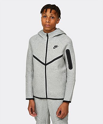 Nike Junior Tech Fleece Full Zip Hoodie in Dark Grey Heather / Light Grey
