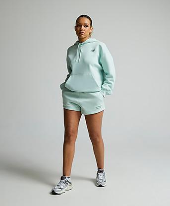 New Balance Womens Linear Fleece Short  in Clay Ash