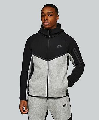 Nike Tech Fleece Windrunner Colour Block Hoodie in Black / Dark Grey Heather
