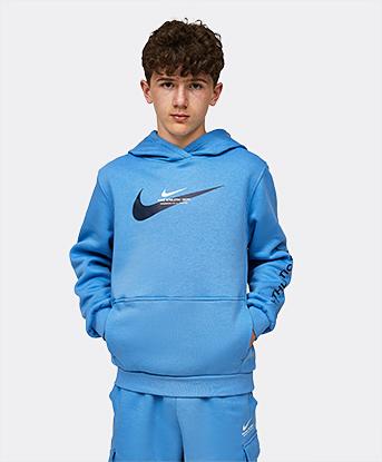 Nike Junior Sport Inspired Swoosh Cargo Hoodie in Beyond Blue