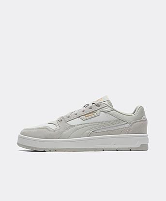 Puma Junior Court Classic Trainer in Puma White / Glacial Grey / Puma Gold