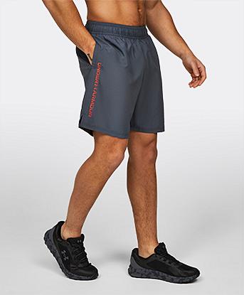 Under Armour UA Tech Woven Wordmark Short in Castlerock / Fire