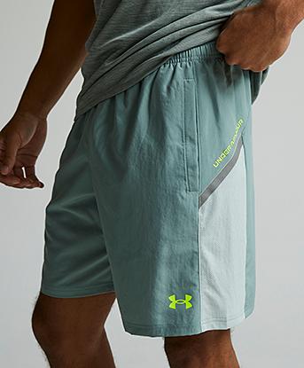 Under Armour UA Tech Utility Woven Short in Silica Green / Hydro Green / High Vis Yellow