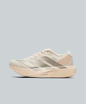 adidas Womens Adizero Evo SL Trainer  in Wonder White / Cyber Metallic / Warm Vanilla.