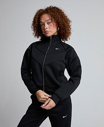 Nike Womens Windrunner Poly Knit Funnel Neck Jacket in Black / White