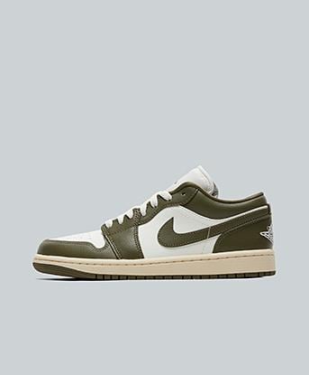Jordan Womens Air Jordan 1 Low Trainer in Sail / Medium Olive / Coconut Milk