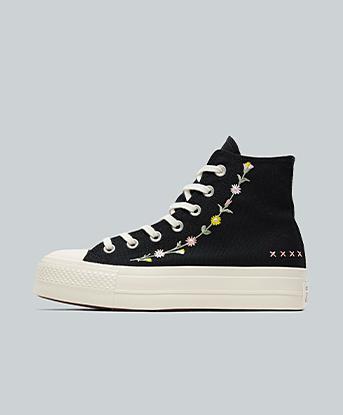 Converse Womens Chuck Taylor All Star Lift Hi Trainer in Black / Egret / Flamingo Fade