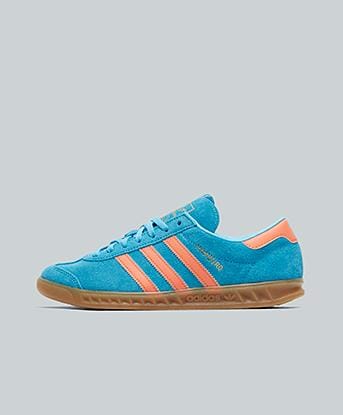 adidas Originals Womens Hamburg Trainer in Sky Rush / Semi Coral / Gold Metallic