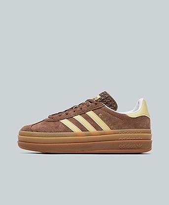 adidas Originals Womens Gazelle Bold Trainer in Earth Strata / Powder Yellow / Footwear White