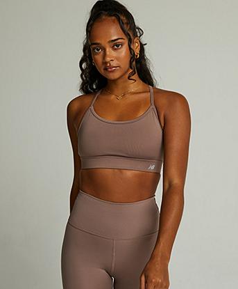 New Balance Womens Essential Yoga Bra Top in Earth Shadow