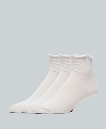 Forena Womens 3 Pack Lettuce Hem Ankle Sock in Optic White / Dove