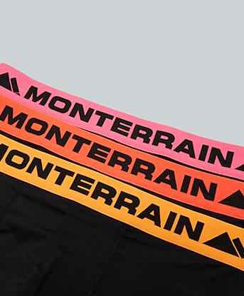 Monterrain 3 Pack Performance Boxer in Jet Black / Orange Pop / Jet Black / Sugar Plum