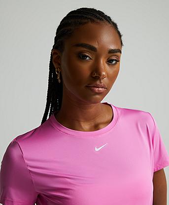 Nike Womens One Classic Dri-FIT Short-Sleeve Top in Playful Pink / White