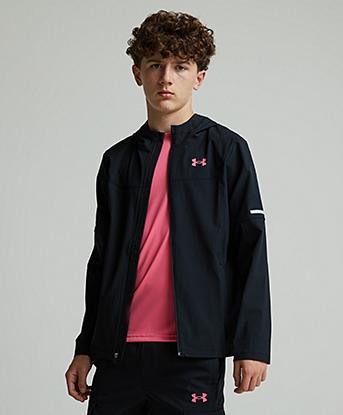 Under Armour Junior Tech Utility Woven Hoodie in Black / Super Pink