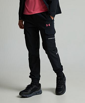 Under Armour Junior Tech Utility Woven Pant in Black / Super Pink