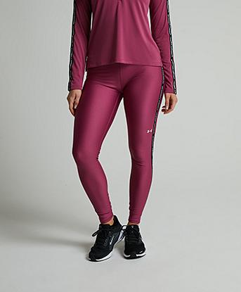 Under Armour Womens Tech Tape Legging in Fuchsia Dusk / Black / White