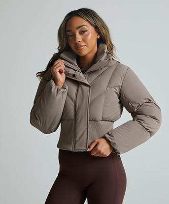 Forena  Womens Roxy Cropped Puffer Jacket in Cinder
