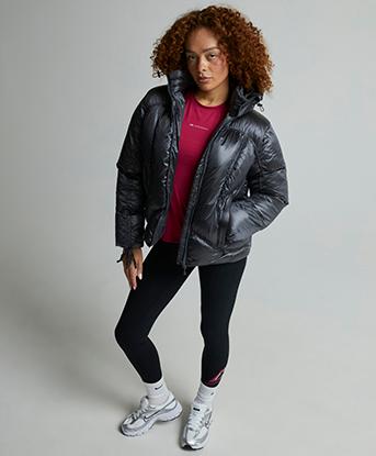 Monterrain Womens Sphere Ruched Puffer Jacket in Asphalt