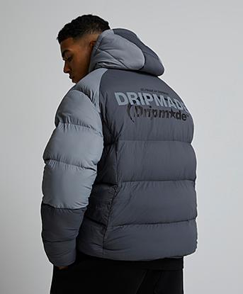Dripmade Destroyer Short Puffer Jacket in Irongate / Monument