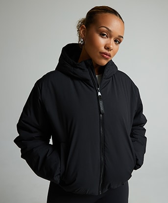 Forena  Womens Cora Graphic Puffer Jacket  in Jet Black