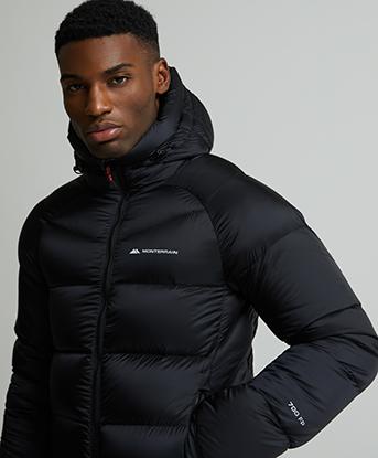 Monterrain Himalayan Down Puffer Jacket in Jet Black / Chilli Pepper