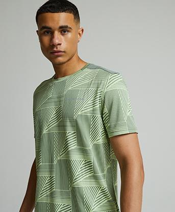 Monterrain Theory Jacquard T-Shirt in Seaspray / Shadow Lime