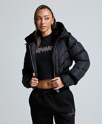 Dripmade Womens Untamed Cropped Puffer Jacket in Jet Black