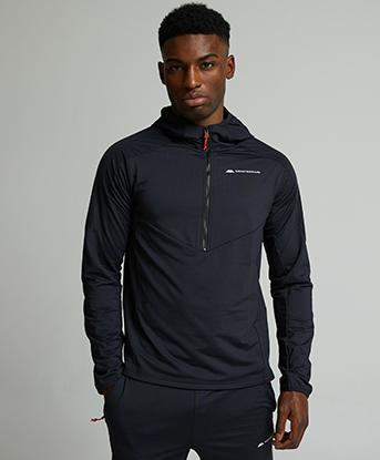 Monterrain Dinar Gridded Quarter Zip Hoodie in Jet Black / Tangerine Tango