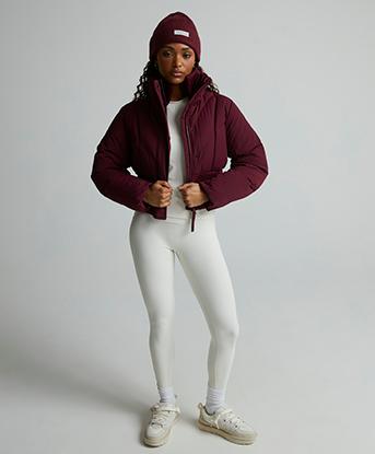 Forena  Womens Roxy Cropped Puffer Jacket in Maroon Banner