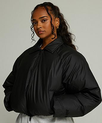 Dès Vu Womens Coated Collar Bomber Jacket in Black